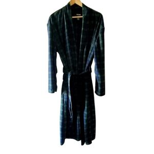 Joe Boxer Vintage Green and Navy Plaid Men's Fleece Robe ONE SIZE NWOT